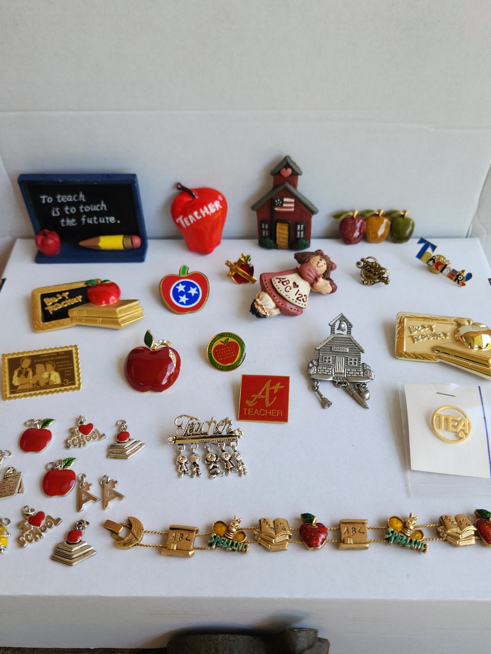 Teacher Educator School Theme Pins Charms Jewelry Bracelet Vintage Lot